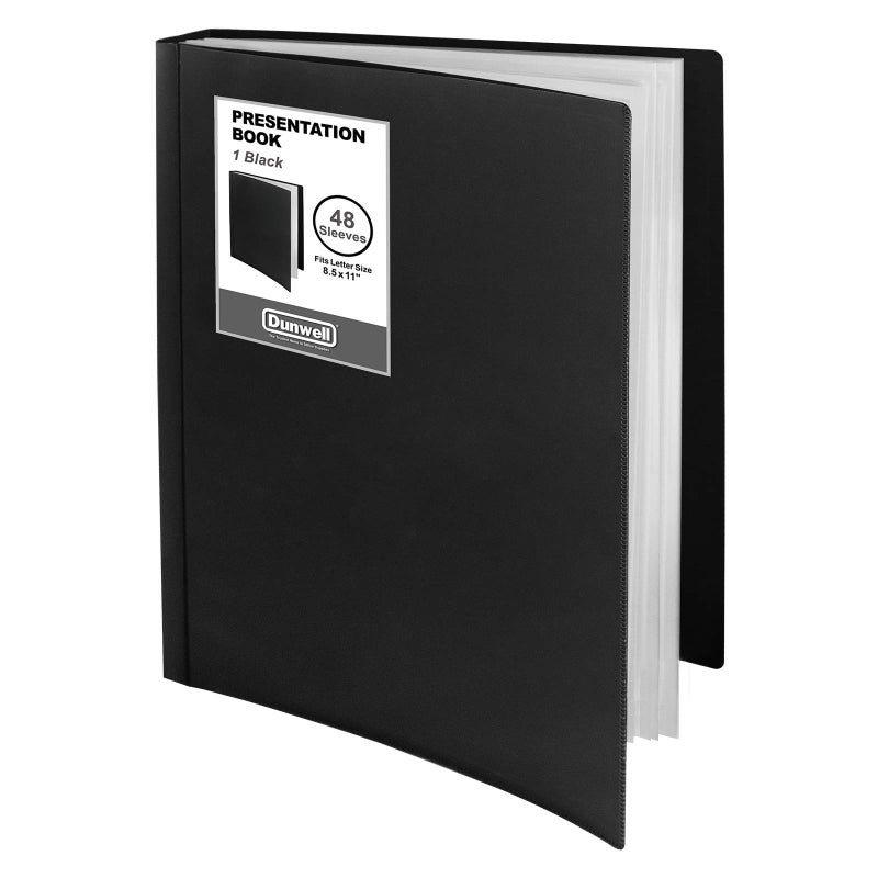 Dunwell Presentation Binder 48-Pocket, Displays 96 Pages, 8.5x11 Portfolio Binder with Plastic Sleeves, Storage and Organizer for Documents, Photos, Kids Artwork, Projects, Recipes (Black) - Image 1